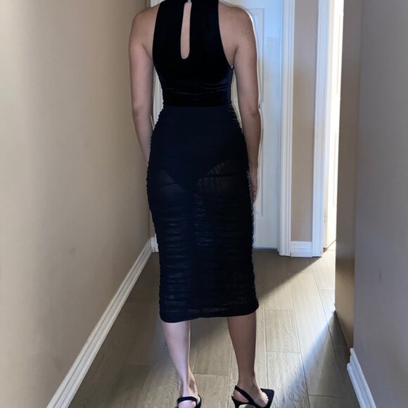 Zara Velvet and Ruched Sheer Midi Dress XS - Picture 2 of 3